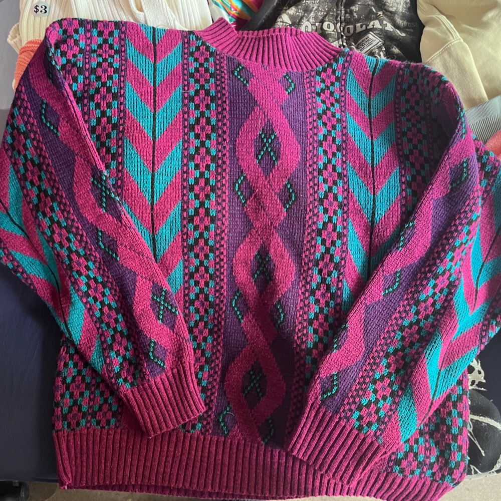 Vintage Pink and Teal Sweater